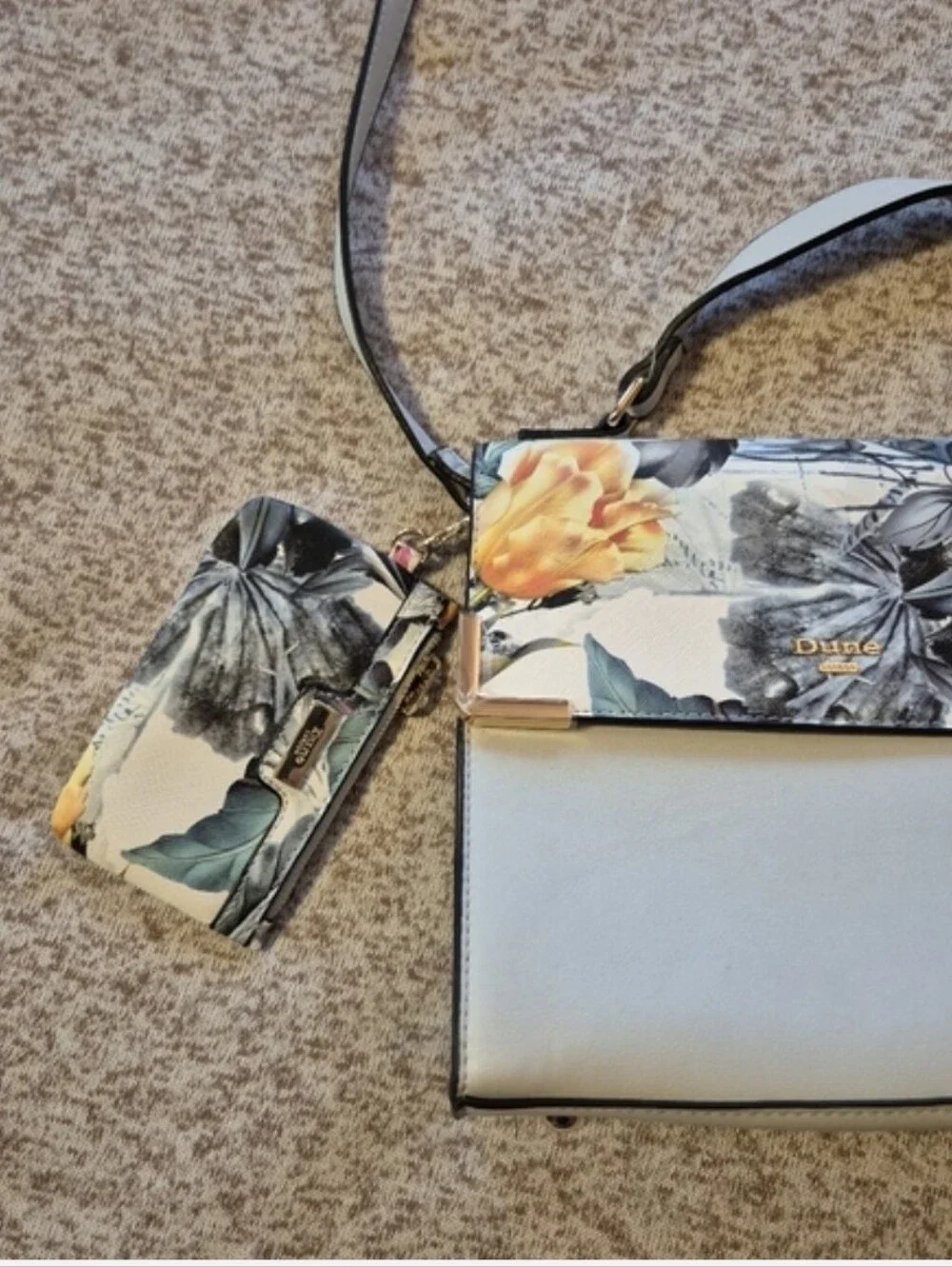 New Dune London Floral Crossbody Bag Light Grey Body With Coin Wallet